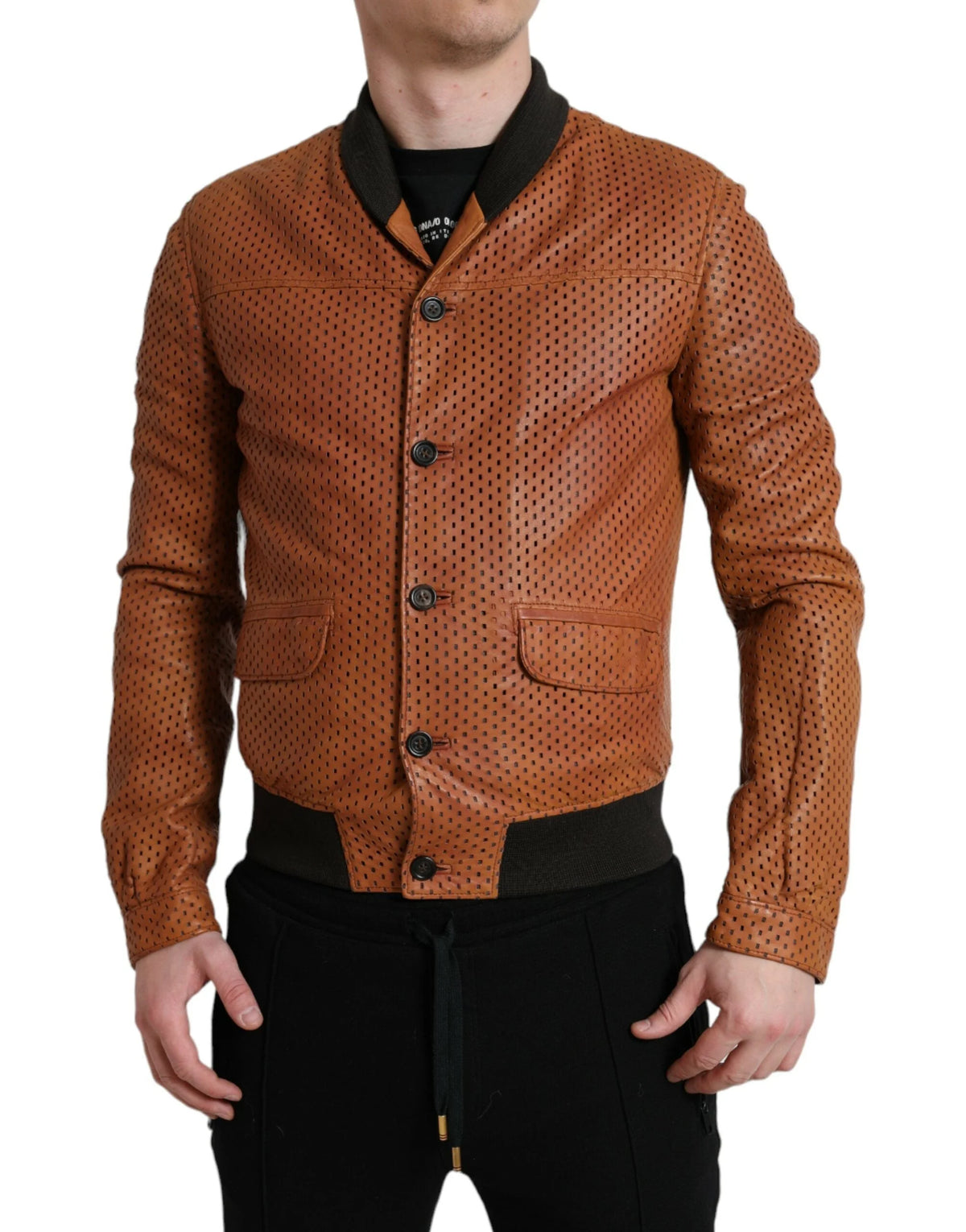Dolce & Gabbana Brown Lambskin Leather Perforated Jacket - Bomber Jackets