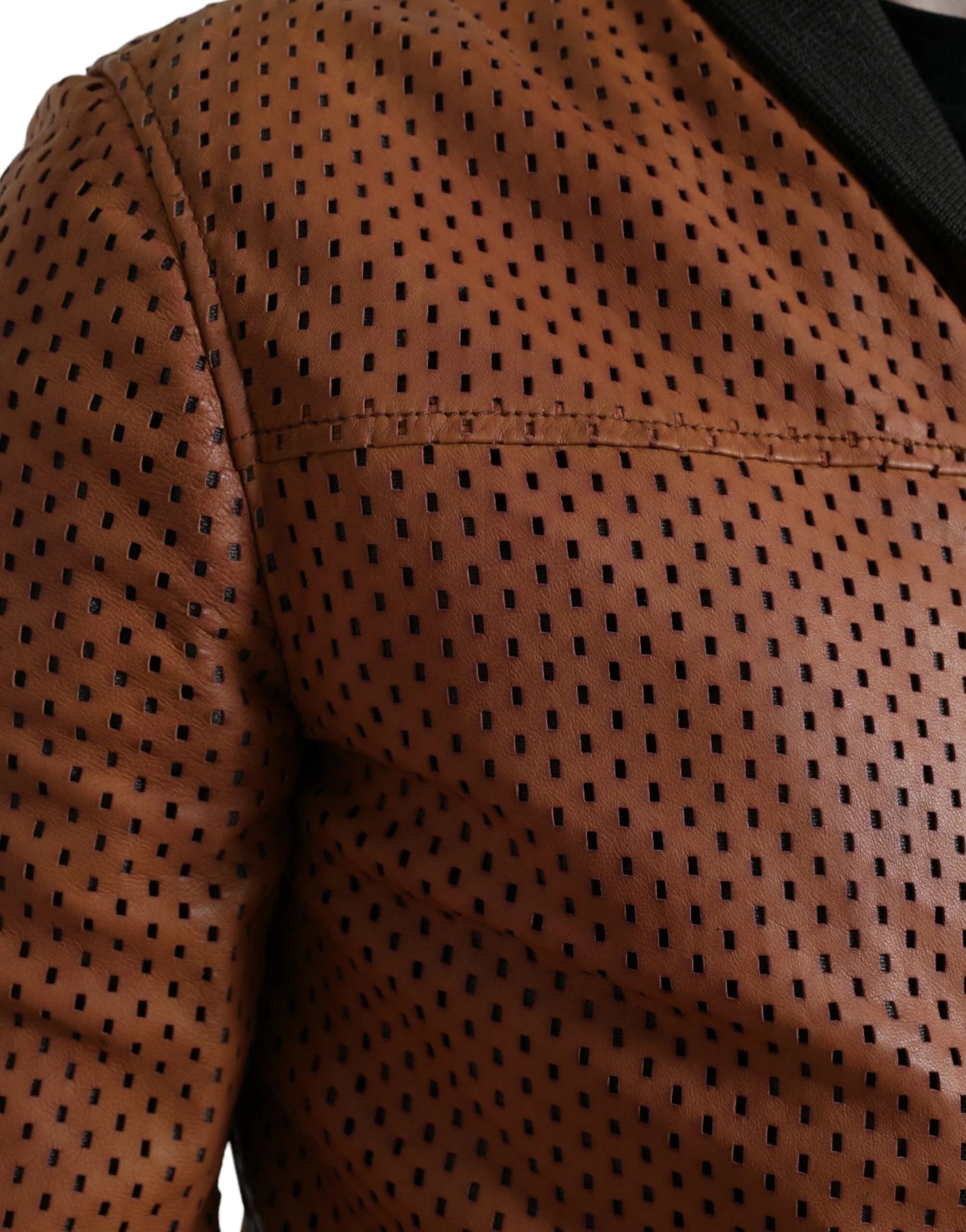 Dolce & Gabbana Brown Lambskin Leather Perforated Jacket - Bomber Jackets