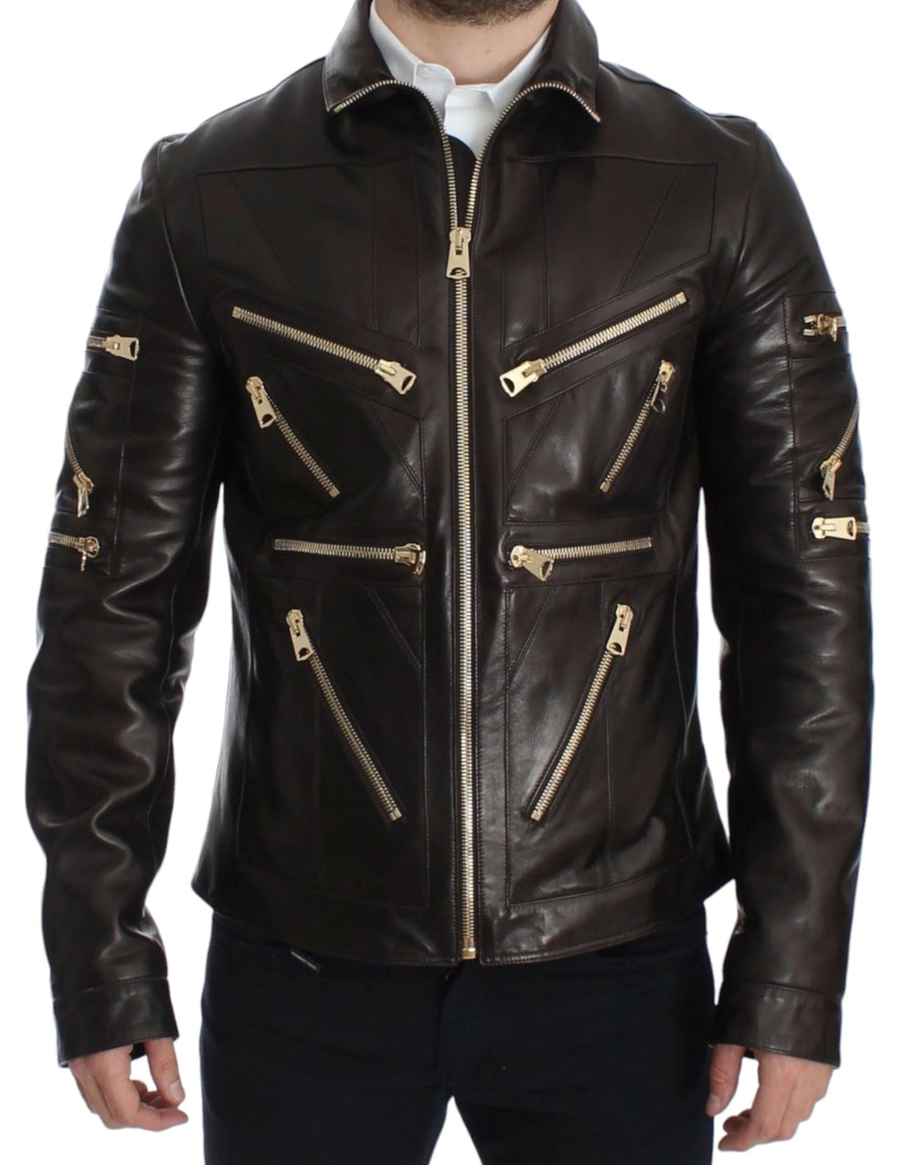 Dolce & Gabbana Brown Lambskin Leather Zipper Jacket - IT48 | M - Bomber Jackets