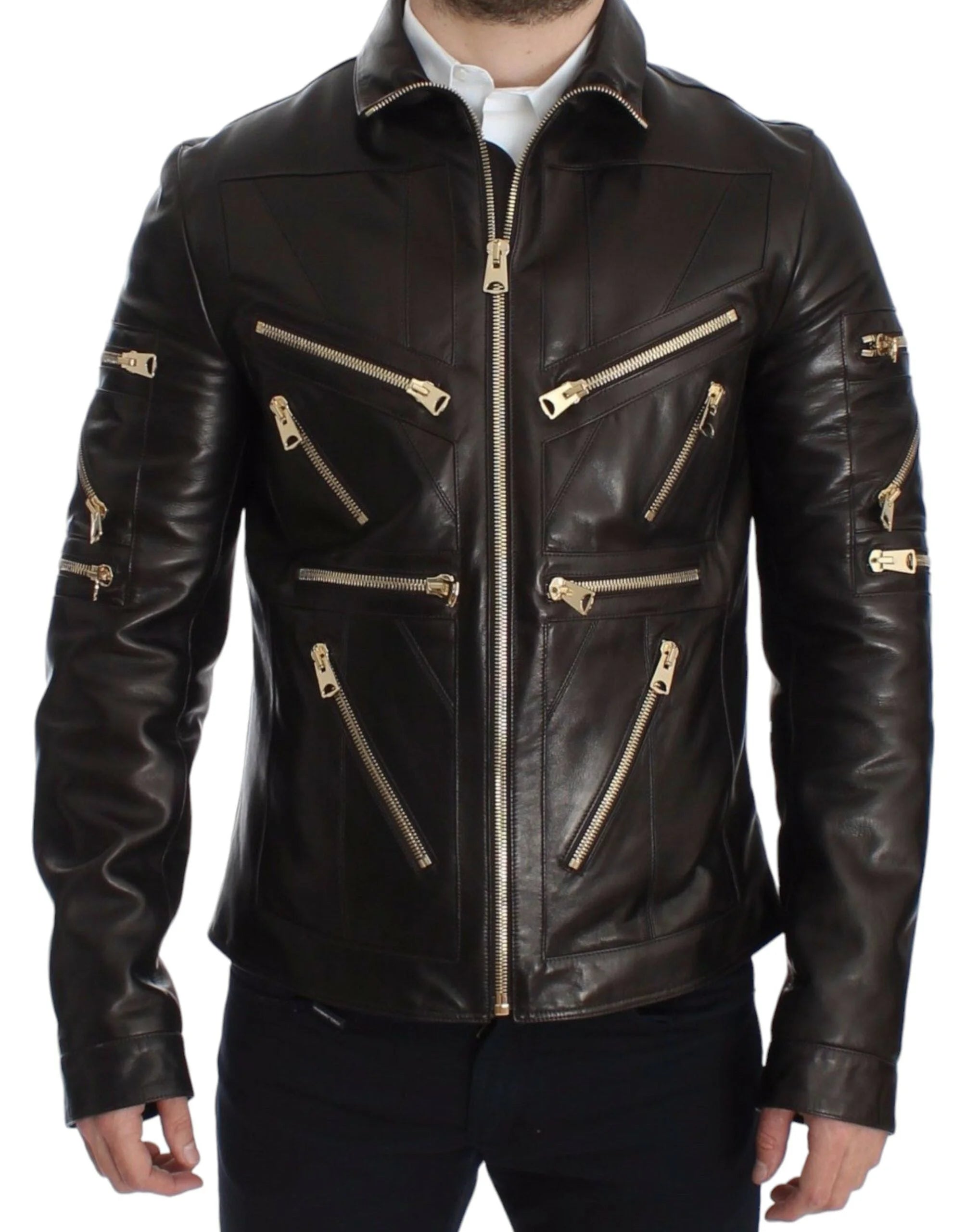 Dolce & Gabbana Brown Lambskin Leather Zipper Jacket - IT48 | M - Bomber Jackets