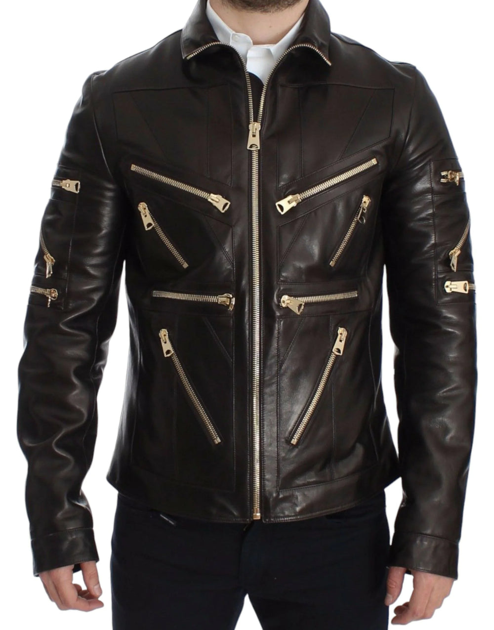 Dolce & Gabbana Brown Lambskin Leather Zipper Jacket - IT48 | M - Bomber Jackets