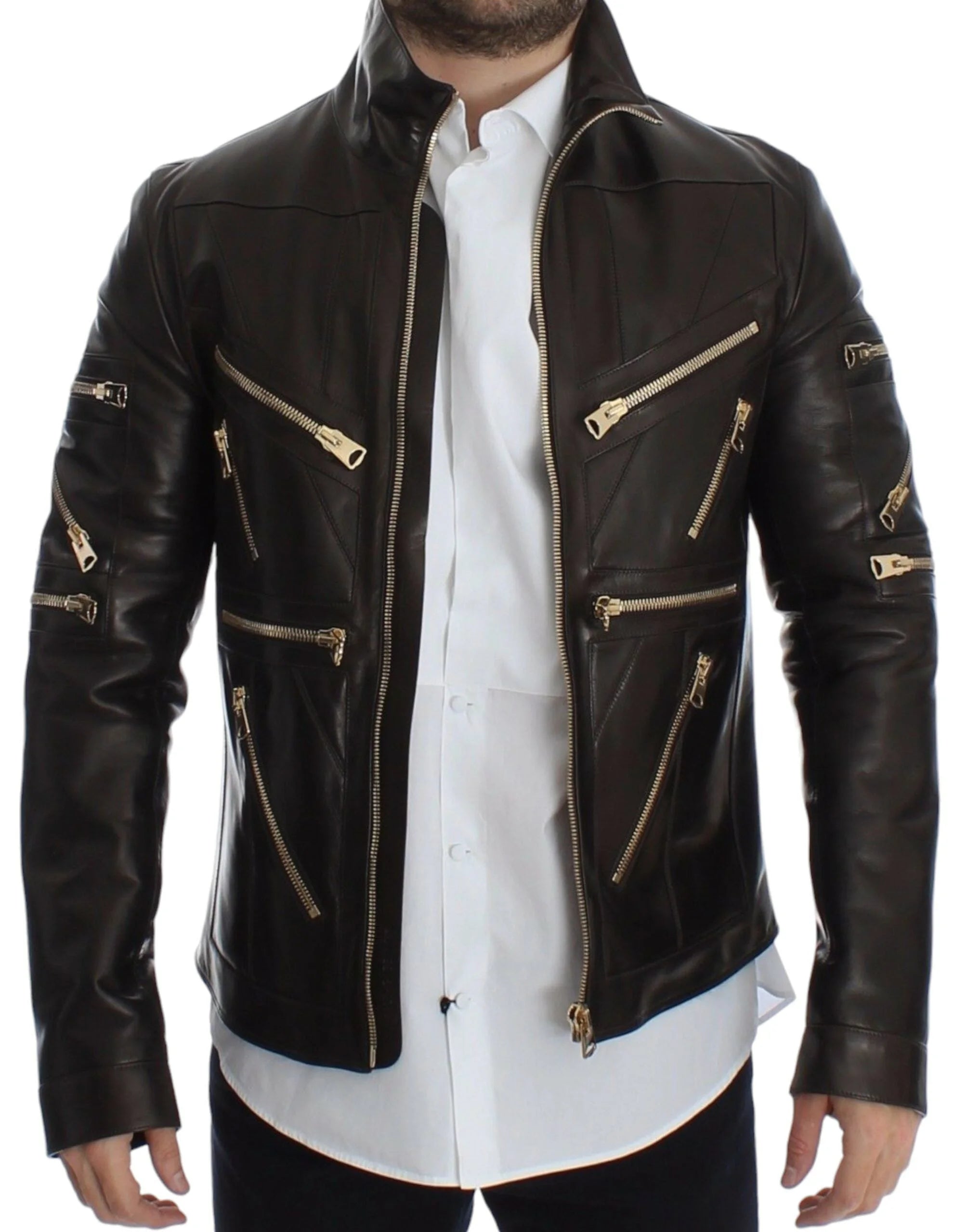 Dolce & Gabbana Brown Lambskin Leather Zipper Jacket - IT48 | M - Bomber Jackets