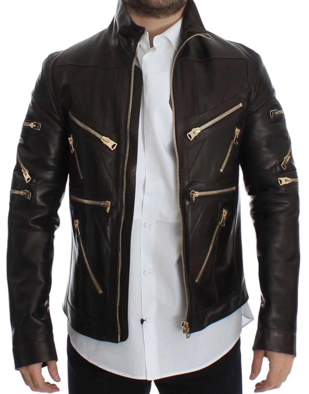 Dolce & Gabbana Brown Lambskin Leather Zipper Jacket - IT48 | M - Bomber Jackets