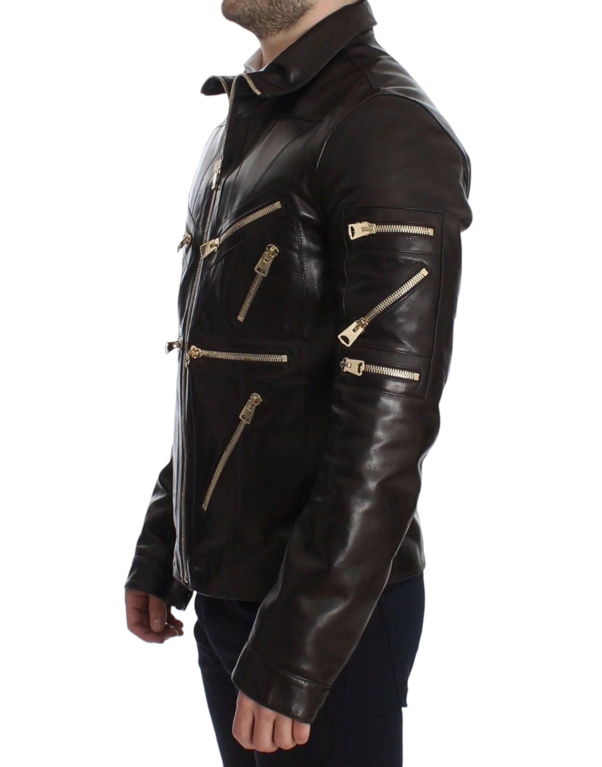 Dolce & Gabbana Brown Lambskin Leather Zipper Jacket - IT48 | M - Bomber Jackets