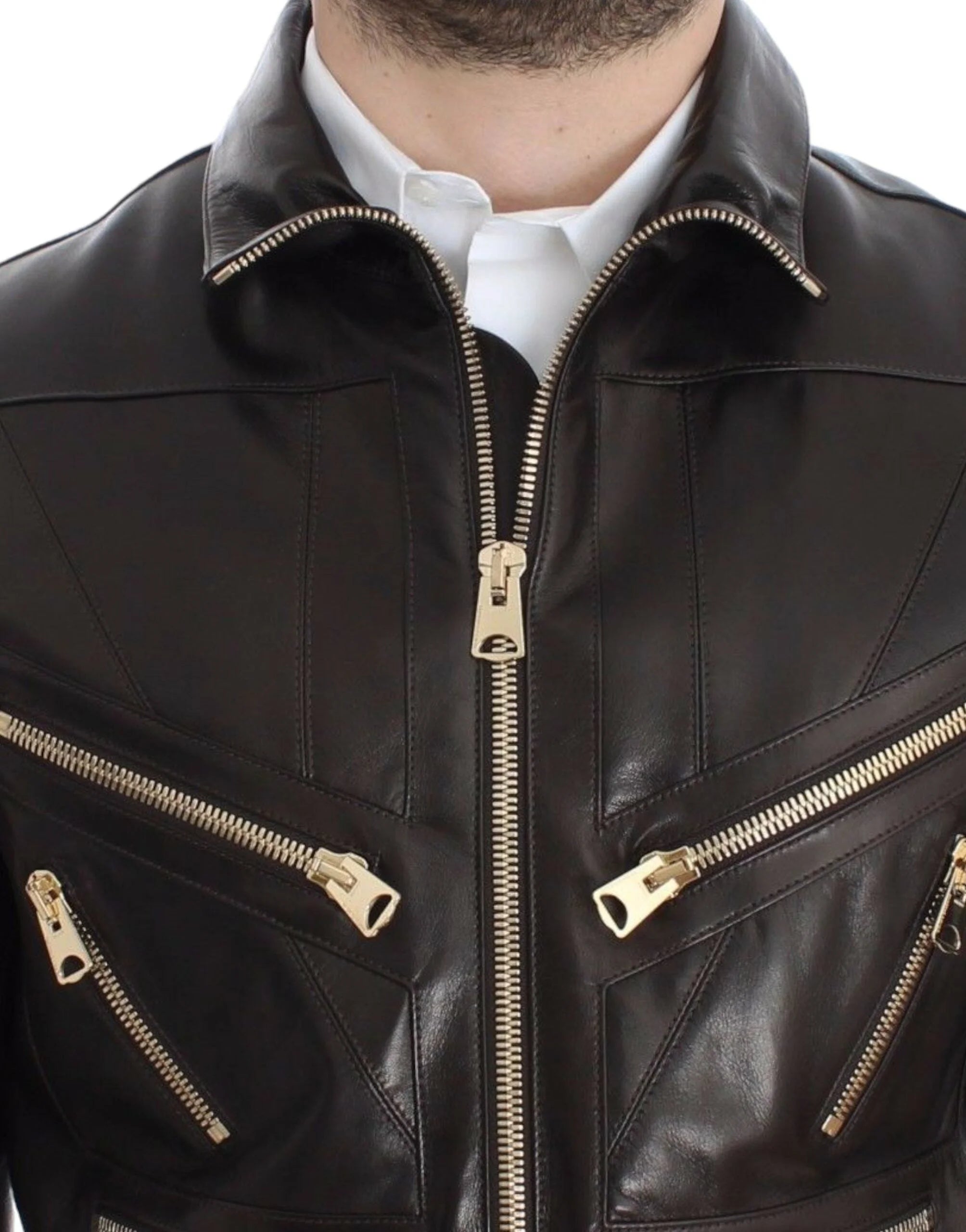 Dolce & Gabbana Brown Lambskin Leather Zipper Jacket - IT48 | M - Bomber Jackets