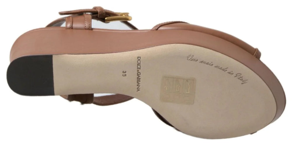 Dolce & Gabbana Brown Leather AMORE Wedges Sandals Shoes - Sandals