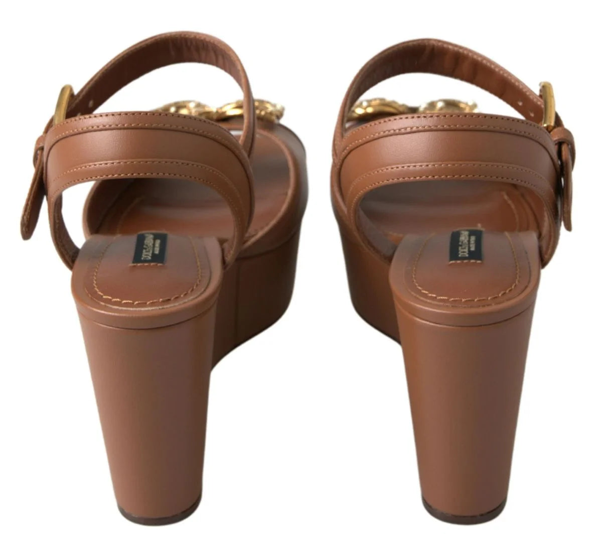 Dolce & Gabbana Brown Leather AMORE Wedges Sandals Shoes - Sandals