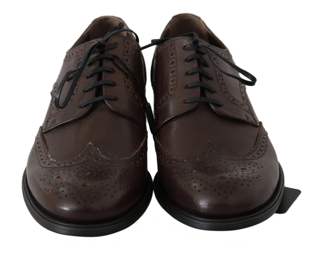 Dolce & Gabbana Brown Leather Brogue Derby Dress Shoes - EU44.5/US11.5 - Shoes
