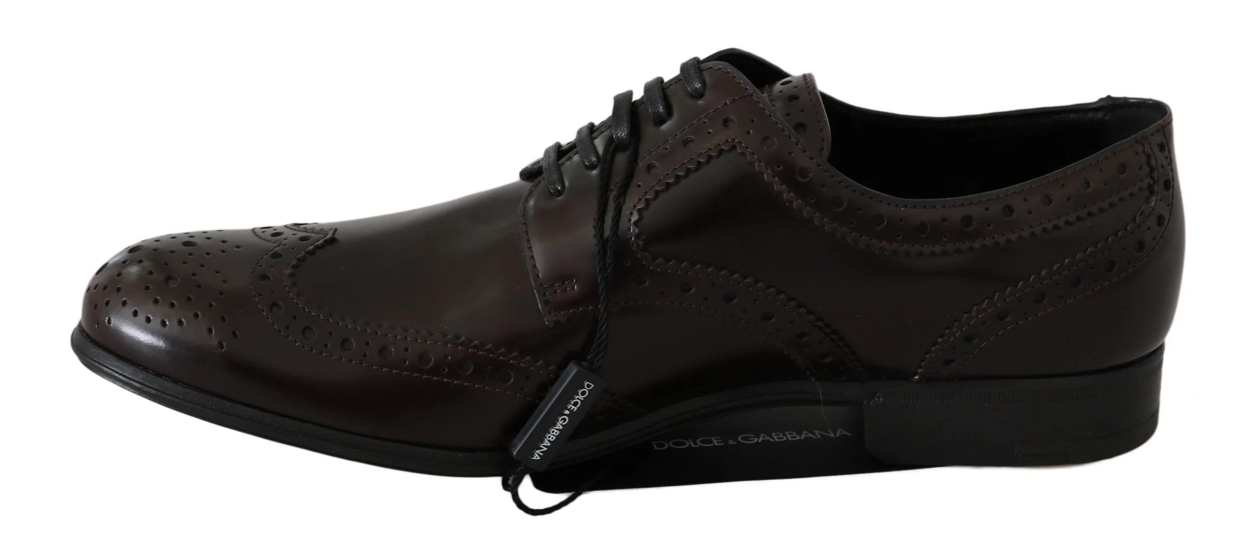 Dolce & Gabbana Brown Leather Broques Oxford Wingtip Shoes - Flats