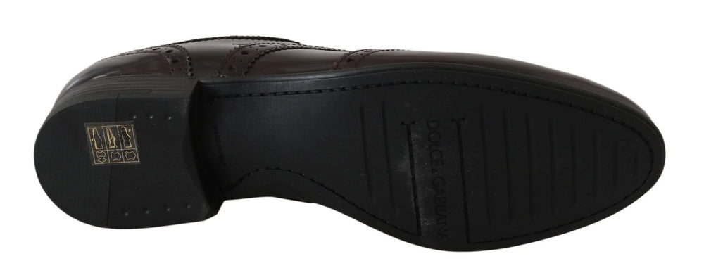 Dolce & Gabbana Brown Leather Broques Oxford Wingtip Shoes - Flats