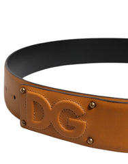 Dolce & Gabbana Brown Leather Buckle DG Logo Embossed Belt - 90 cm / 36 Inches - Belts