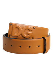 Dolce & Gabbana Brown Leather Buckle DG Logo Embossed Belt - 90 cm / 36 Inches - Belts