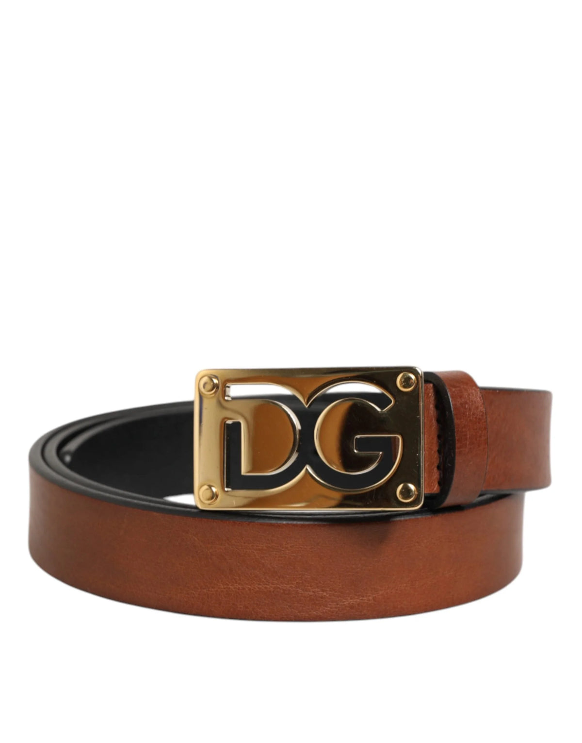Dolce & Gabbana Brown Leather Classic Metal Logo Buckle Belt - 90 cm / 36 Inches - Belts