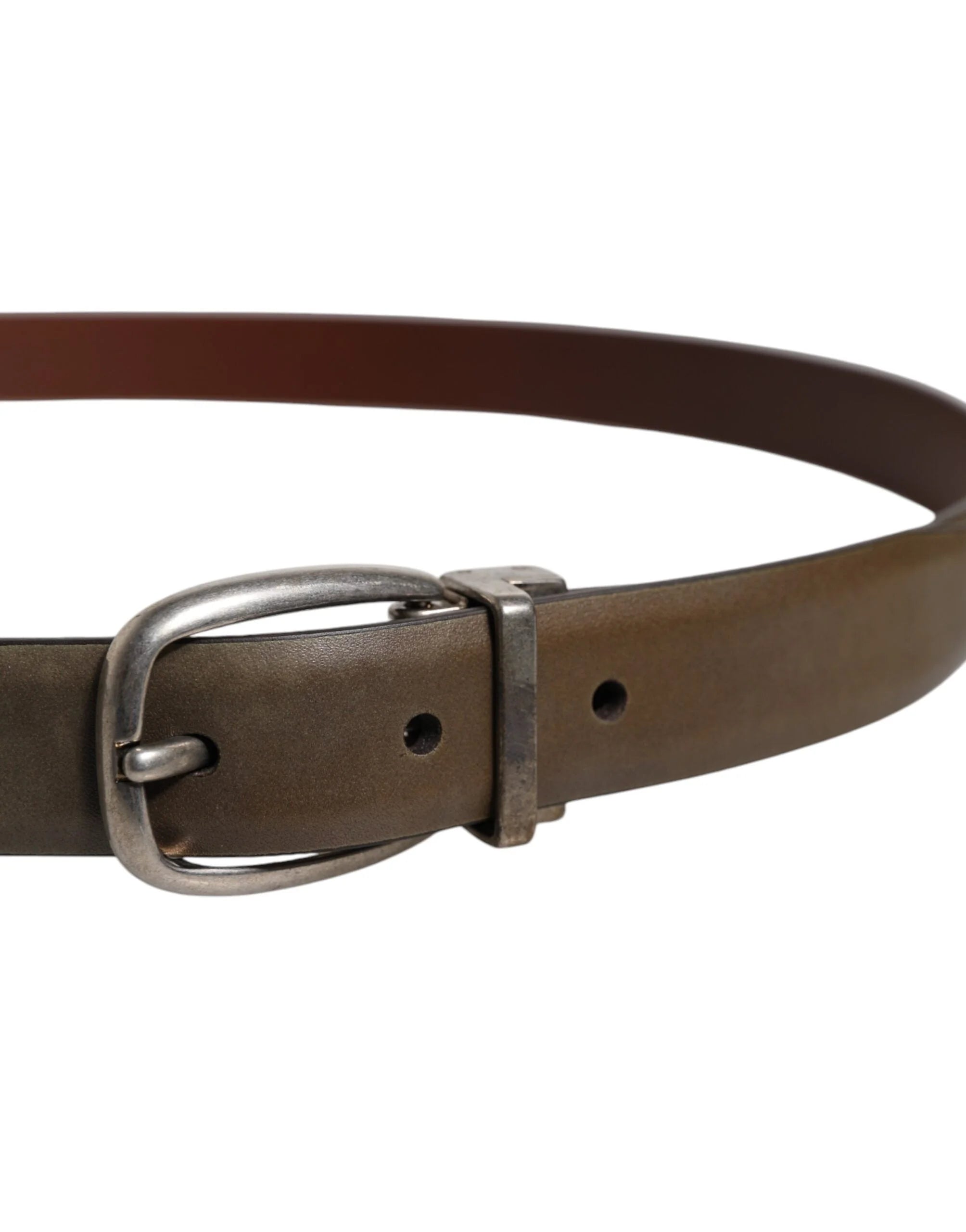 Dolce & Gabbana Brown Leather Classic Metal Logo Buckle Belt - Belts