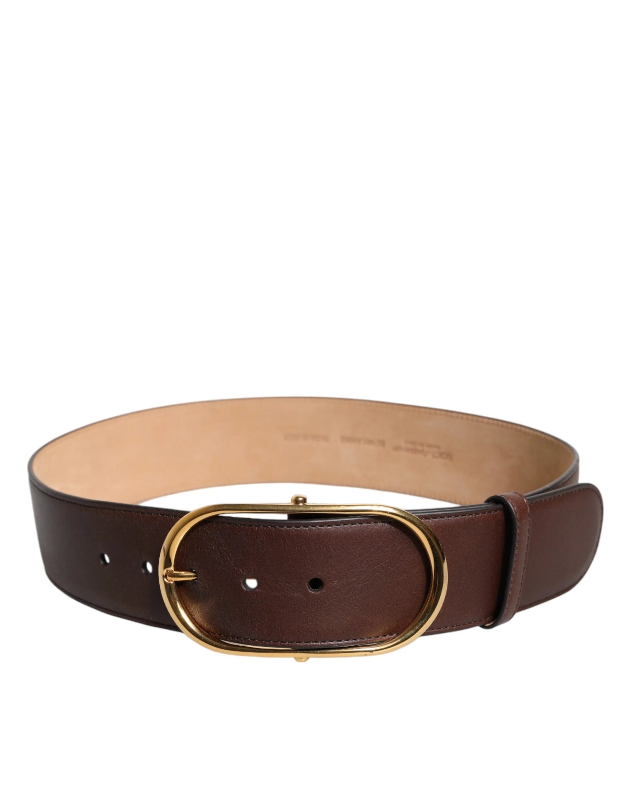 Dolce & Gabbana Brown Leather Classic Metal Oval Buckle Belt - 85 cm / 34 Inches - Belts
