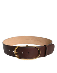 Dolce & Gabbana Brown Leather Classic Metal Oval Buckle Belt - 85 cm / 34 Inches - Belts