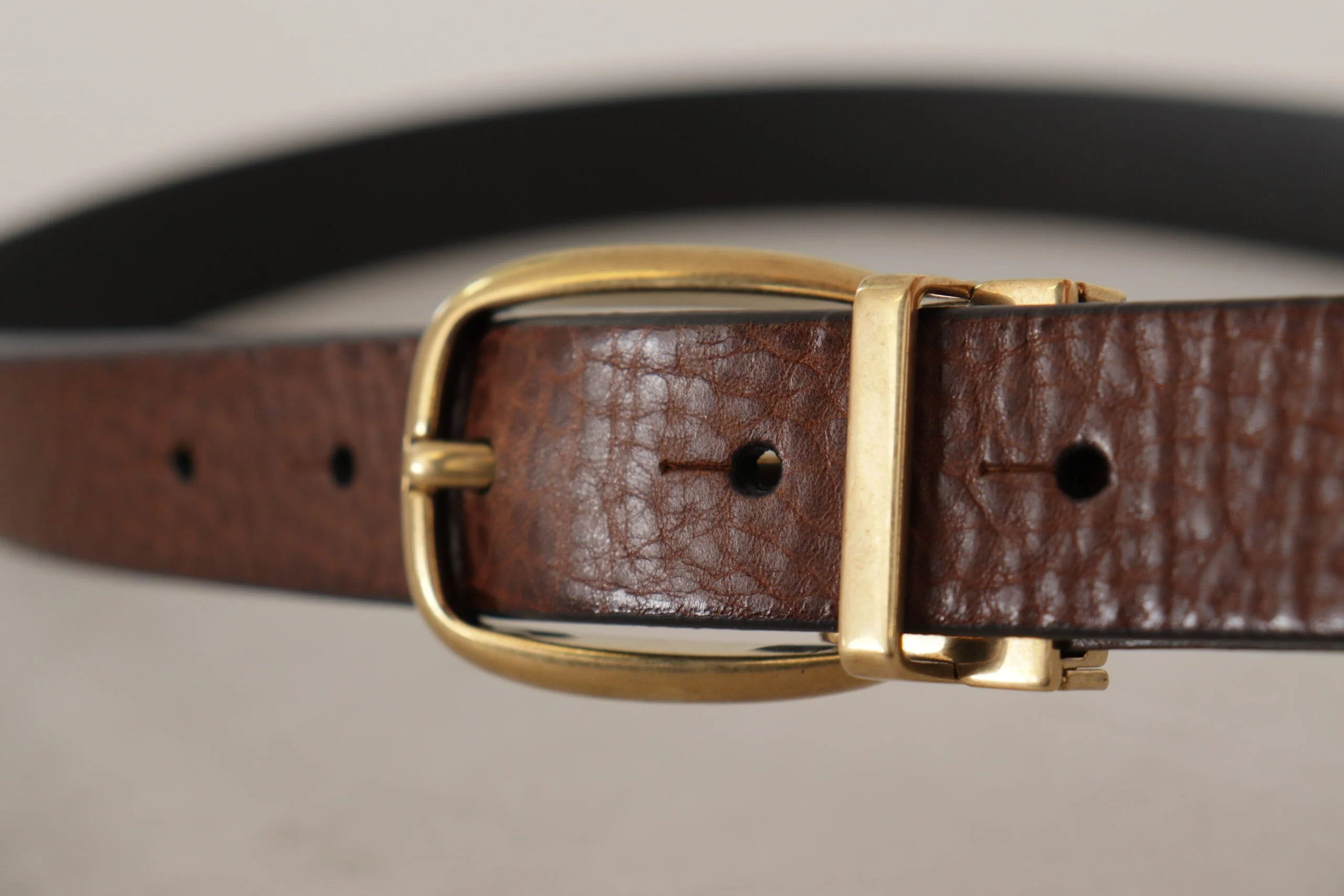 Dolce & Gabbana Brown Leather Classic Vintage Metal Buckle Belt - 80 cm / 32 Inches - Belts