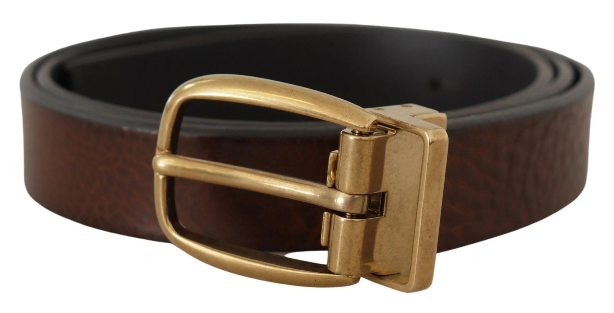 Dolce & Gabbana Brown Leather Classic Vintage Metal Buckle Belt - 80 cm / 32 Inches - Belts