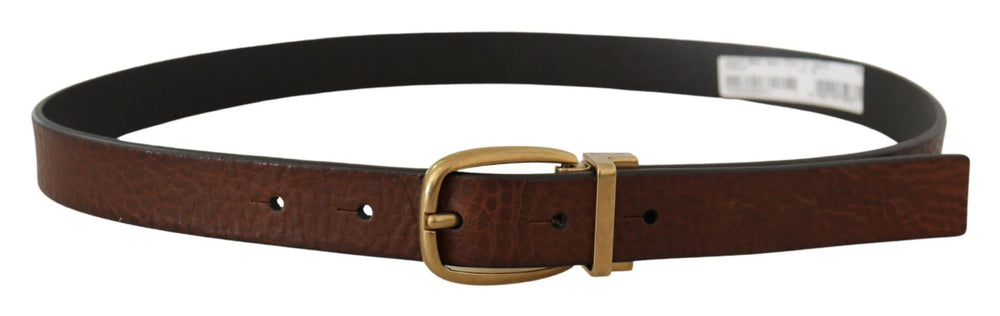 Dolce & Gabbana Brown Leather Classic Vintage Metal Buckle Belt - 80 cm / 32 Inches - Belts