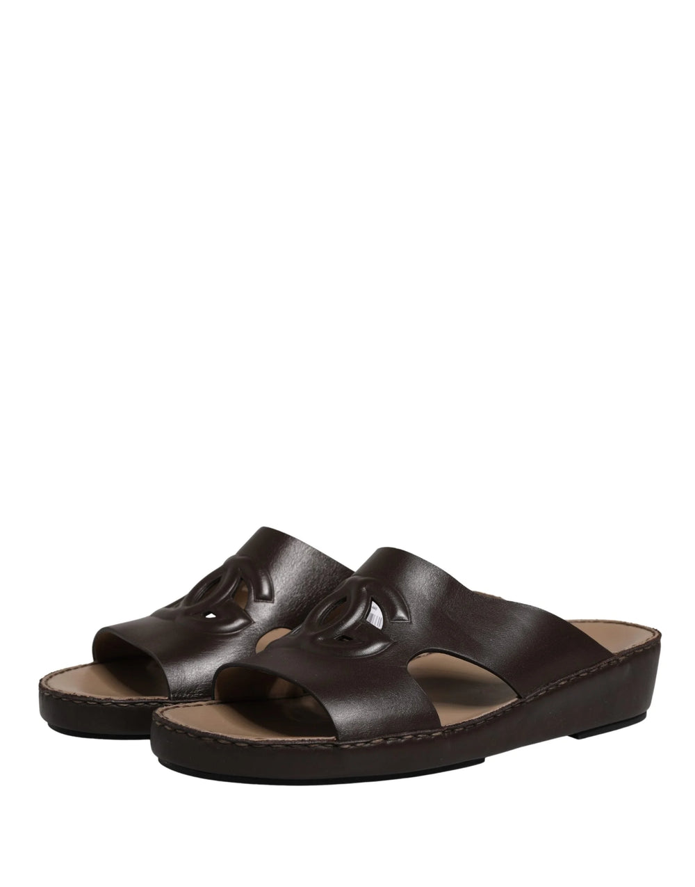 Dolce & Gabbana Brown Leather Cutout DG Logo Sandals Shoes - EU44/US11