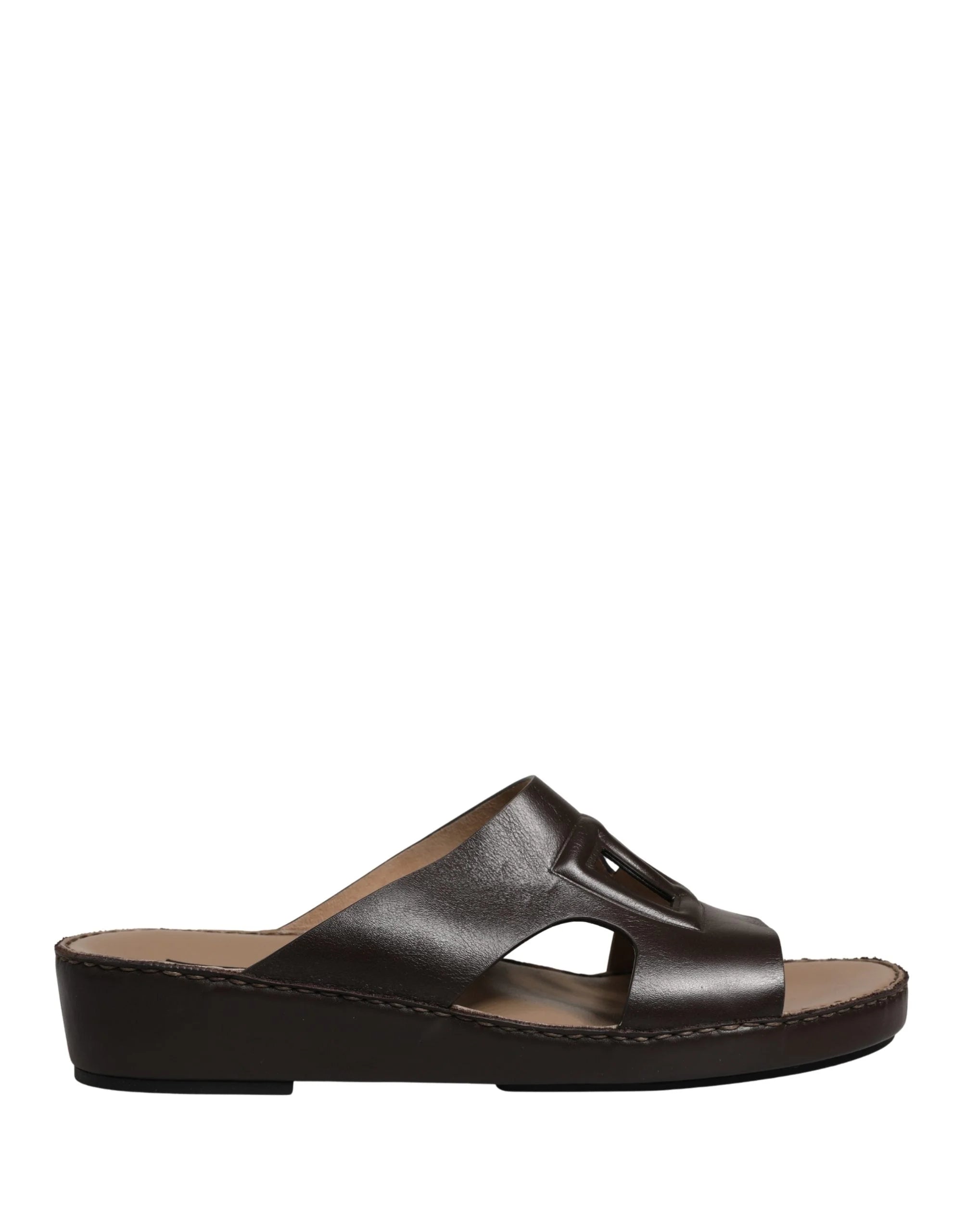 Dolce & Gabbana Brown Leather Cutout DG Logo Sandals Shoes - EU44/US11