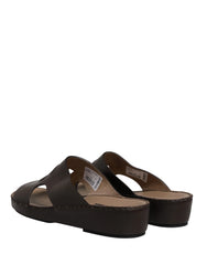 Dolce & Gabbana Brown Leather Cutout DG Logo Sandals Shoes - EU44/US11
