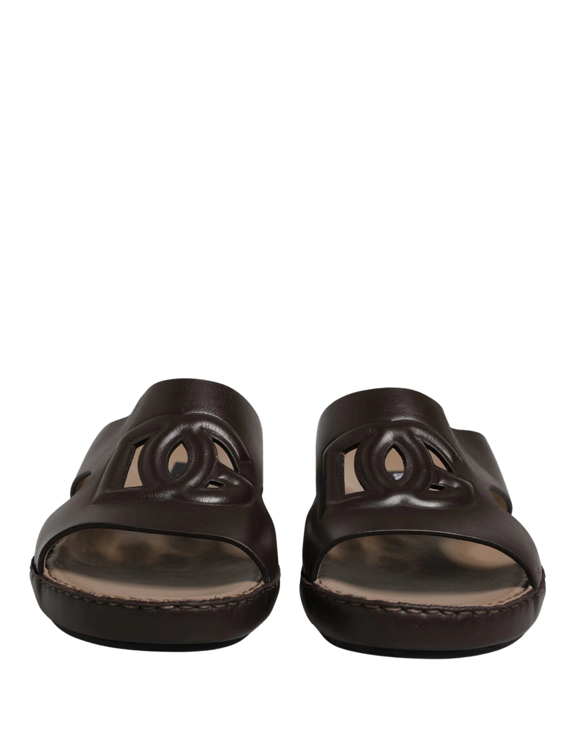Dolce & Gabbana Brown Leather Cutout DG Logo Sandals Shoes - EU44/US11