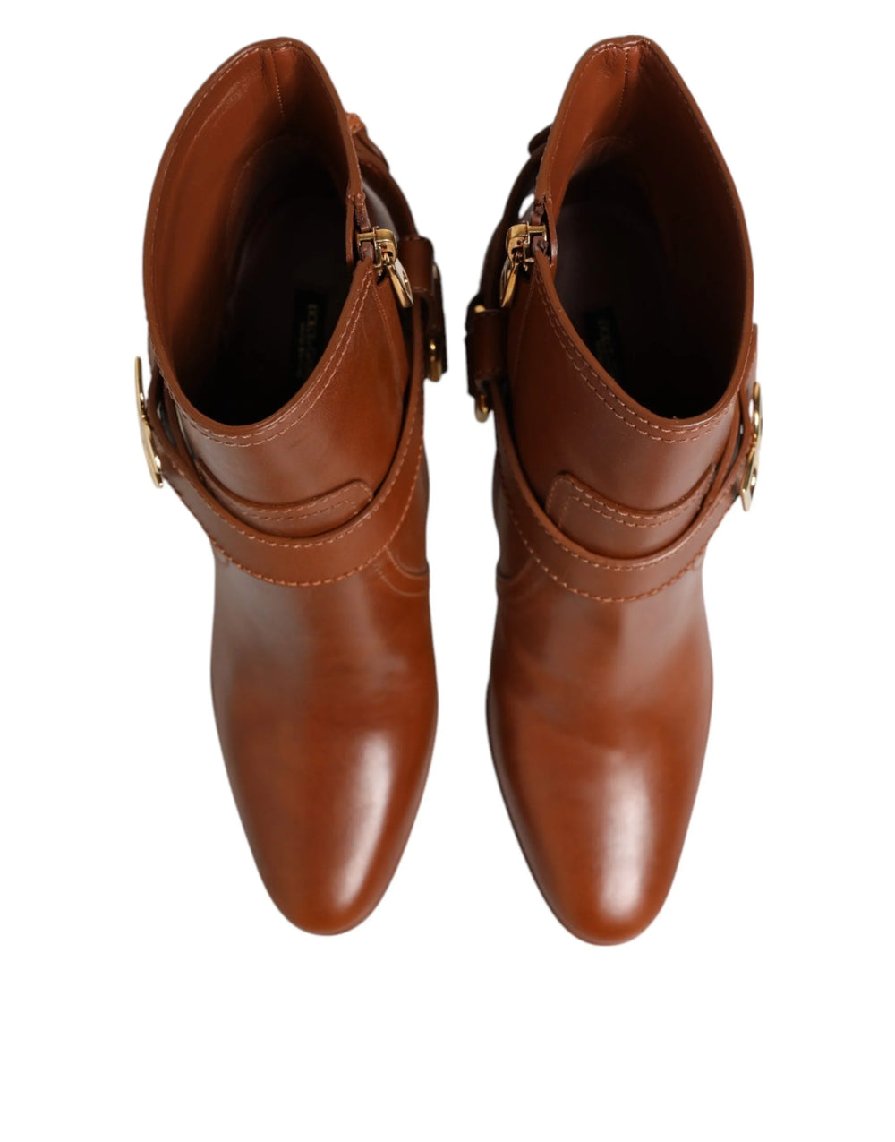 Dolce & Gabbana Brown Leather DG Logo Buckle Ankle Boots Shoes - Boots