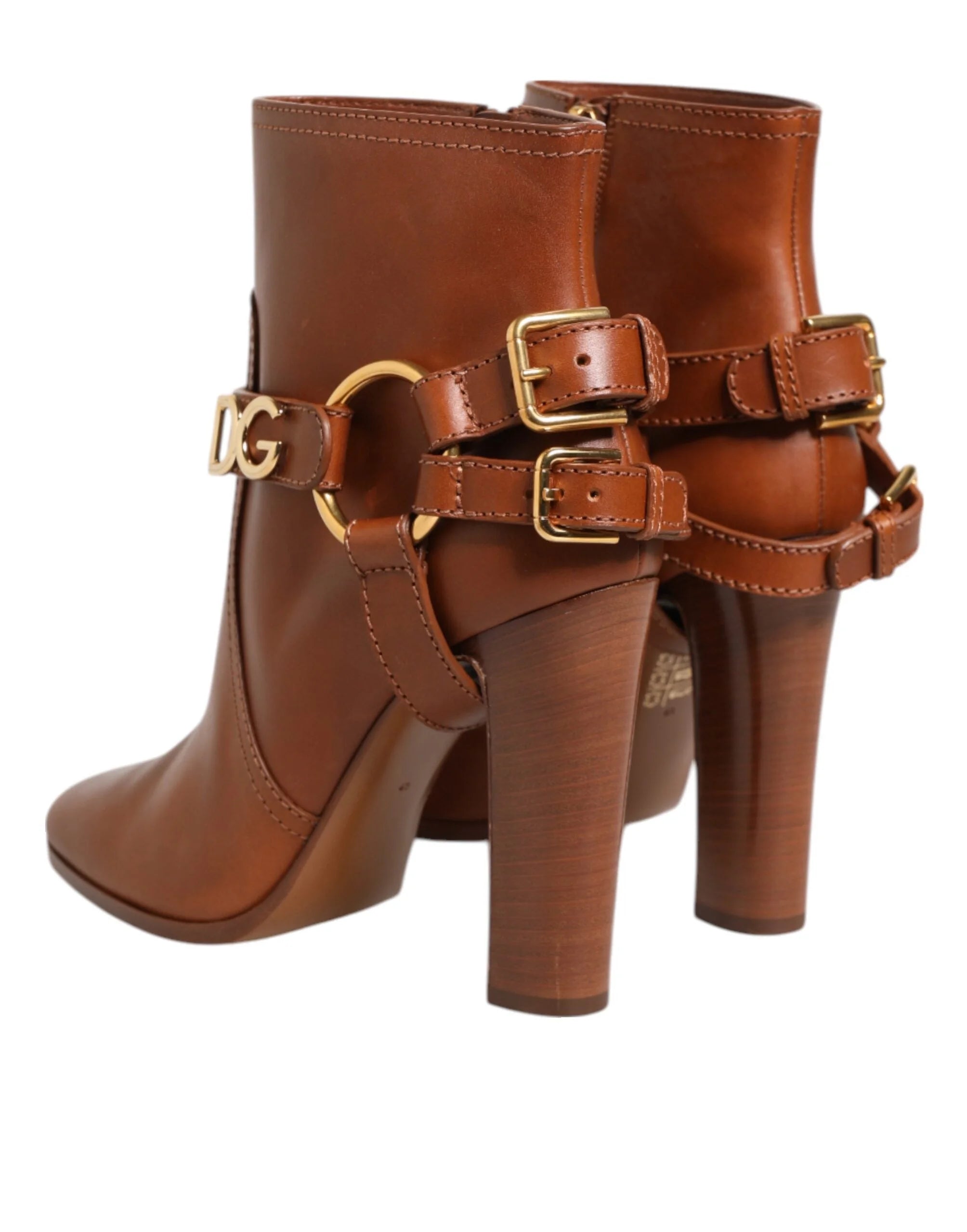 Dolce & Gabbana Brown Leather DG Logo Buckle Ankle Boots Shoes - Boots