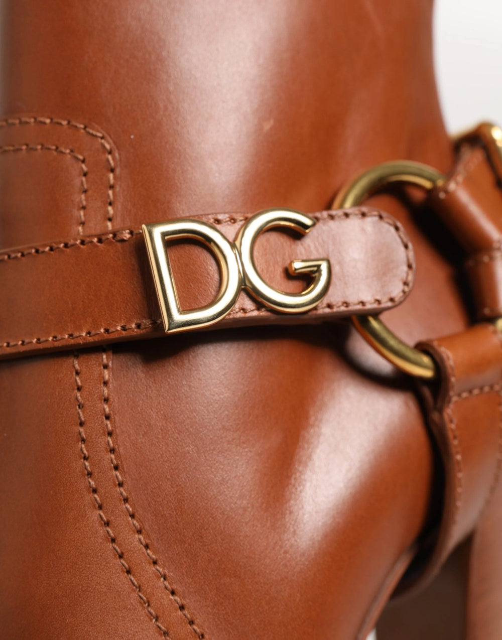 Dolce & Gabbana Brown Leather DG Logo Buckle Ankle Boots Shoes - Boots