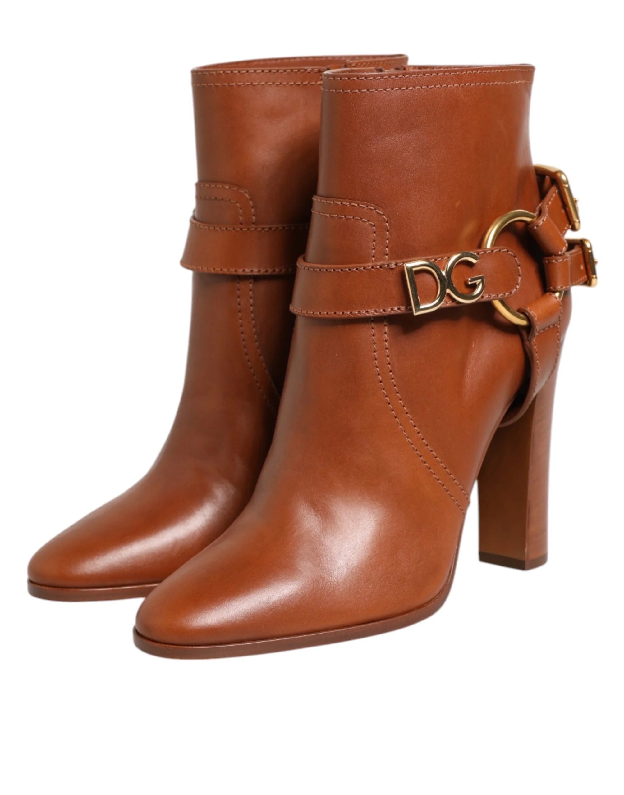 Dolce & Gabbana Brown Leather DG Logo Buckle Ankle Boots Shoes - Boots