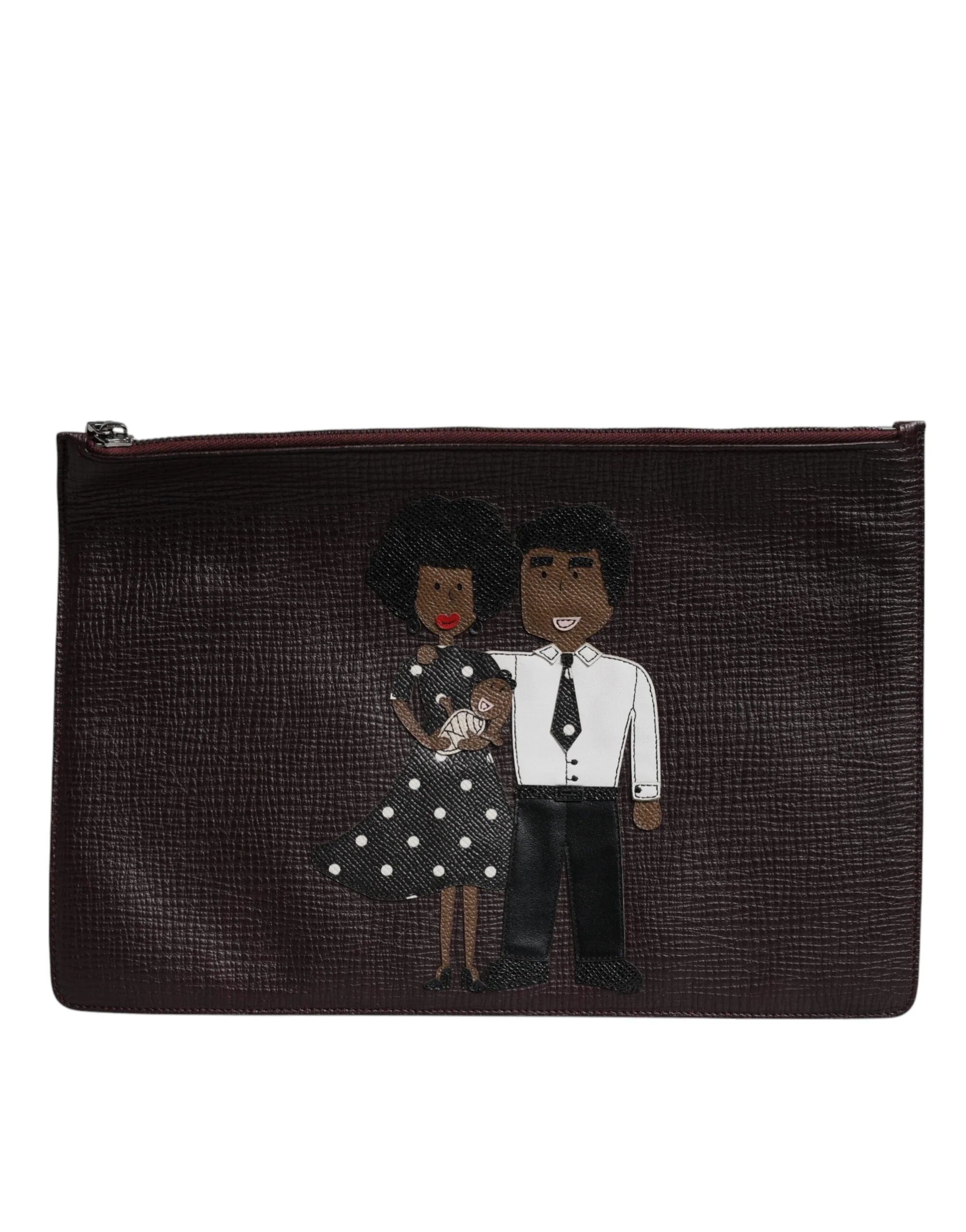Dolce & Gabbana Brown Leather #DGFAMILY Embellished Men Clutch Pouch Bag - Clutch Bags