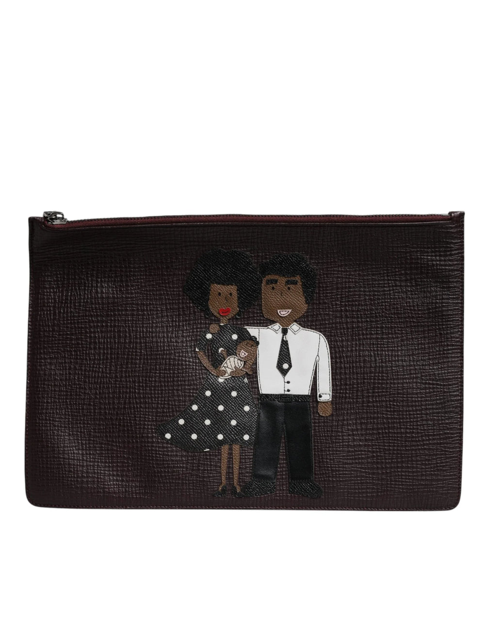 Dolce & Gabbana Brown Leather #DGFAMILY Embellished Men Clutch Pouch Bag - Clutch Bags