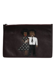 Dolce & Gabbana Brown Leather #DGFAMILY Embellished Men Clutch Pouch Bag - Clutch Bags