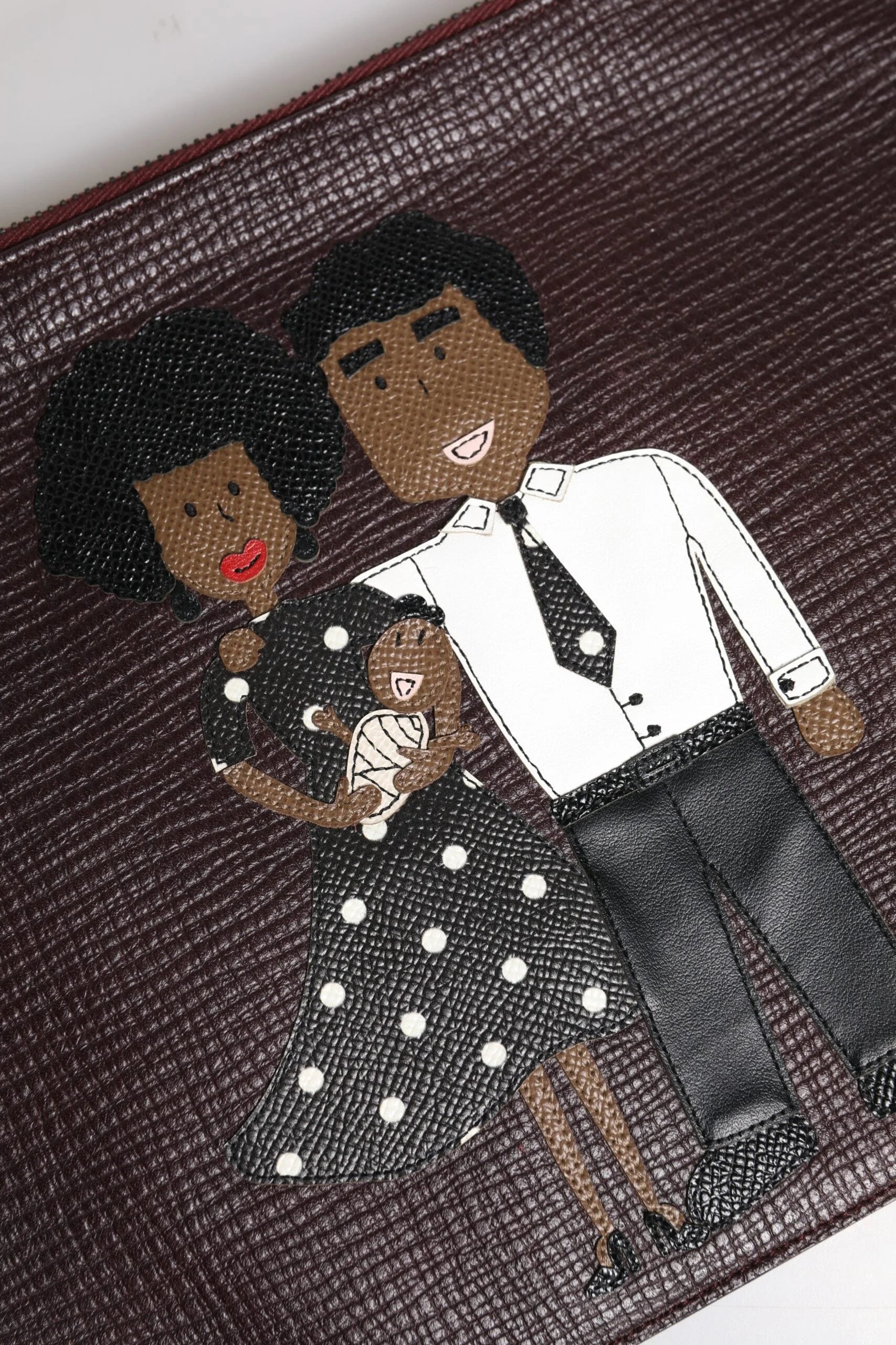 Dolce & Gabbana Brown Leather #DGFAMILY Embellished Men Clutch Pouch Bag - Clutch Bags