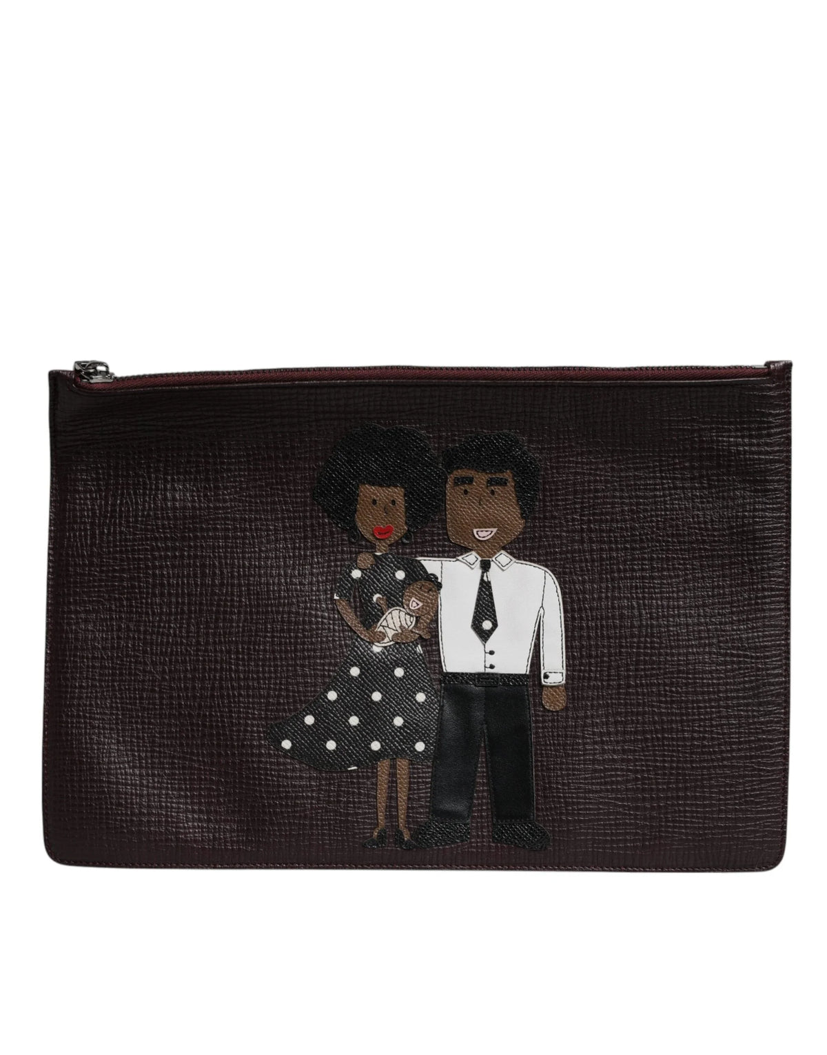 Dolce & Gabbana Brown Leather #DGFAMILY Embellished Men Clutch Pouch Bag - Clutch Bags