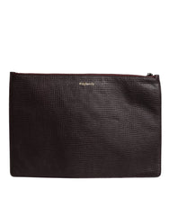 Dolce & Gabbana Brown Leather #DGFAMILY Embellished Men Clutch Pouch Bag - Clutch Bags
