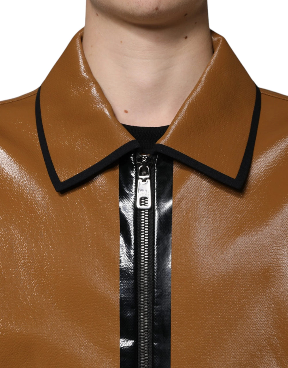 Dolce & Gabbana Brown Leather Full Zip Men Bomber Jacket - Bomber Jackets