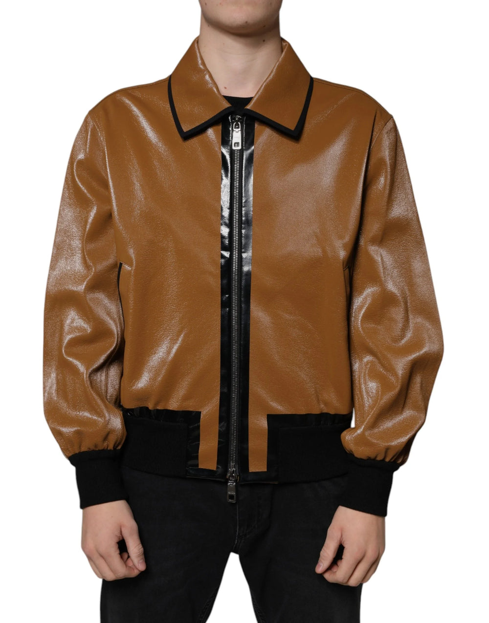 Dolce & Gabbana Brown Leather Full Zip Men Bomber Jacket - Bomber Jackets