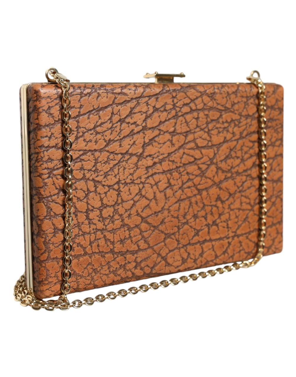 Dolce & Gabbana Brown Leather Gold Frame Clutch Mini Crossbody Bag - Cross Body Bags