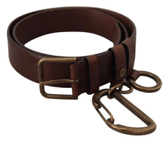 Dolce & Gabbana Brown Leather Gold Metal Buckle Carabiner Belt - 90 cm / 36 Inches - Belts