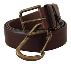 Dolce & Gabbana Brown Leather Gold Metal Buckle Carabiner Belt - 90 cm / 36 Inches - Belts