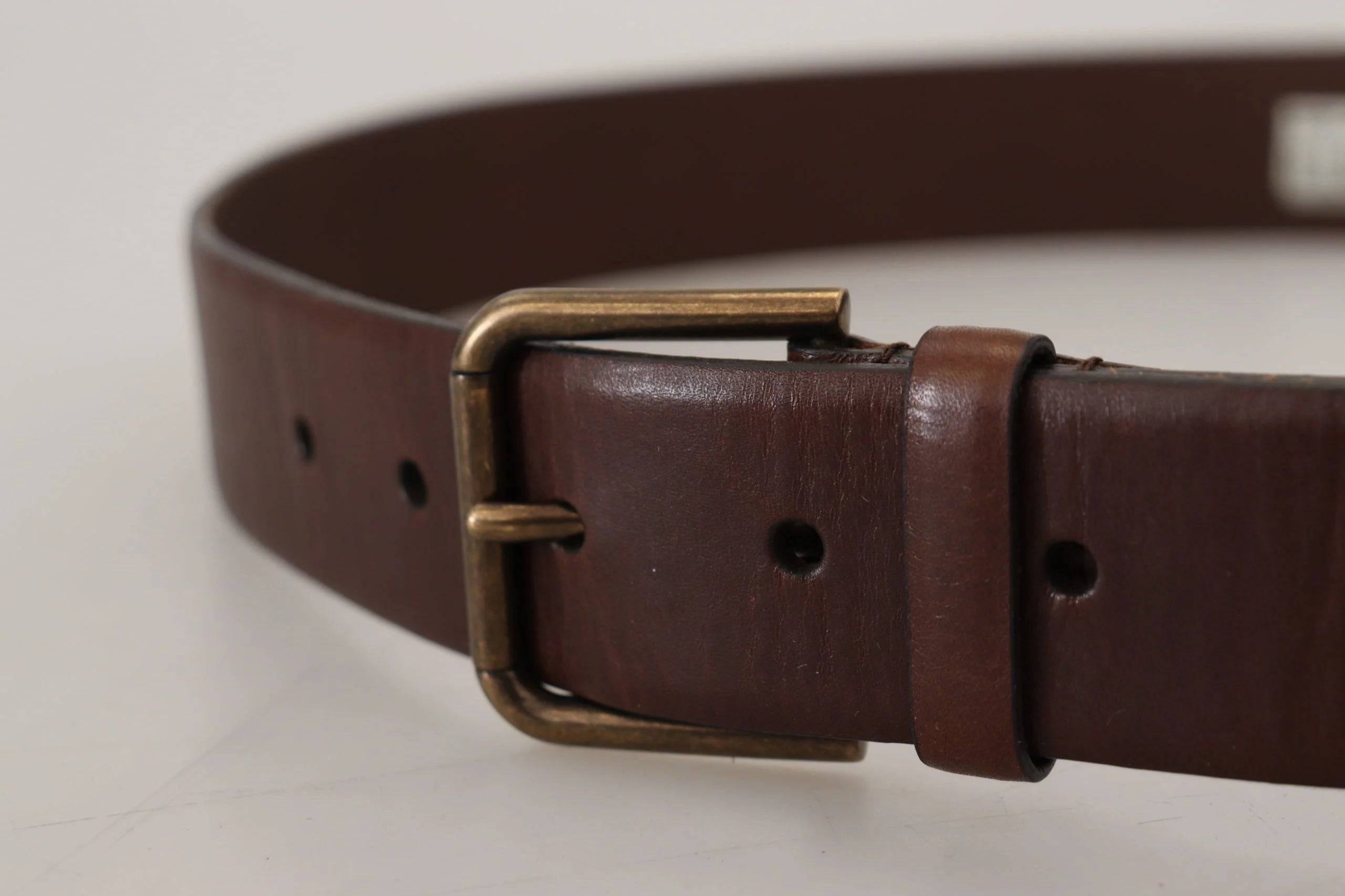 Dolce & Gabbana Brown Leather Gold Metal Buckle Carabiner Belt - 90 cm / 36 Inches - Belts