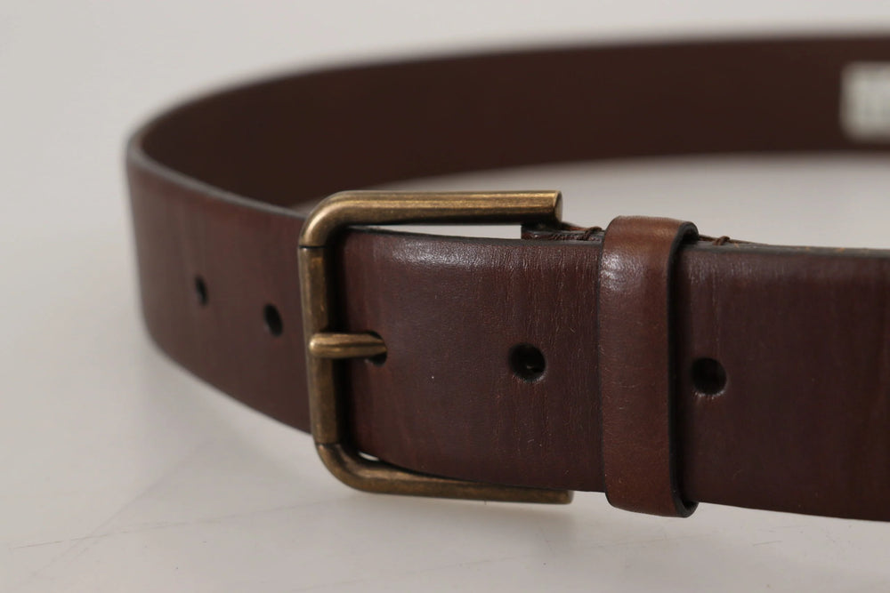 Dolce & Gabbana Brown Leather Gold Metal Buckle Carabiner Belt - 90 cm / 36 Inches - Belts