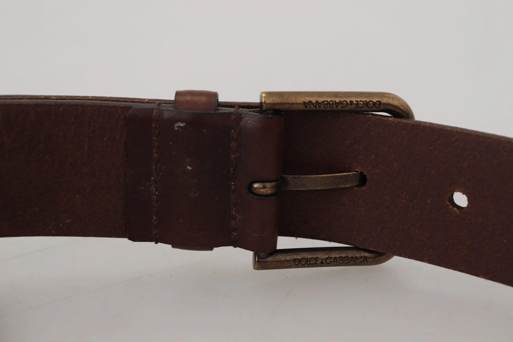 Dolce & Gabbana Brown Leather Gold Metal Buckle Carabiner Belt - 90 cm / 36 Inches - Belts