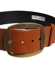Dolce & Gabbana Brown Leather Gold Metal Buckle Classic Belt - 90 cm / 36 Inches - Belts