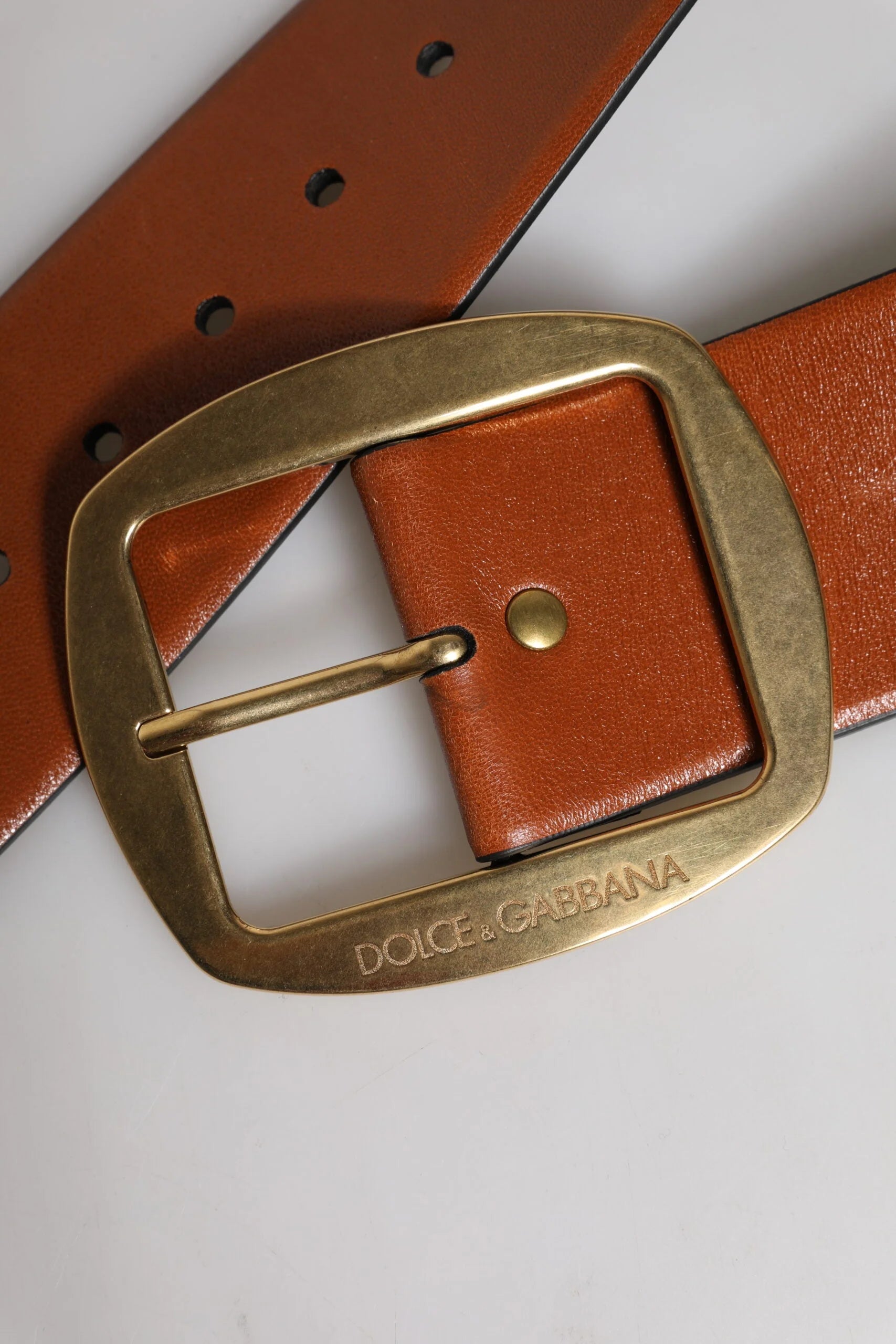 Dolce & Gabbana Brown Leather Gold Metal Buckle Classic Belt - 90 cm / 36 Inches - Belts