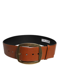 Dolce & Gabbana Brown Leather Gold Metal Buckle Classic Belt - 90 cm / 36 Inches - Belts