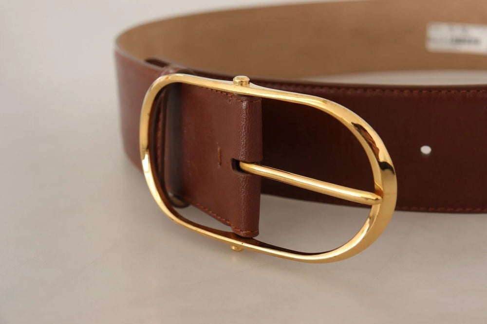 Dolce & Gabbana Brown Leather Gold Metal Oval Buckle Belt - 75 cm / 29,5 Inches - Belts