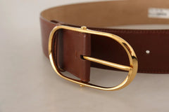 Dolce & Gabbana Brown Leather Gold Metal Oval Buckle Belt - 75 cm / 29,5 Inches - Belts